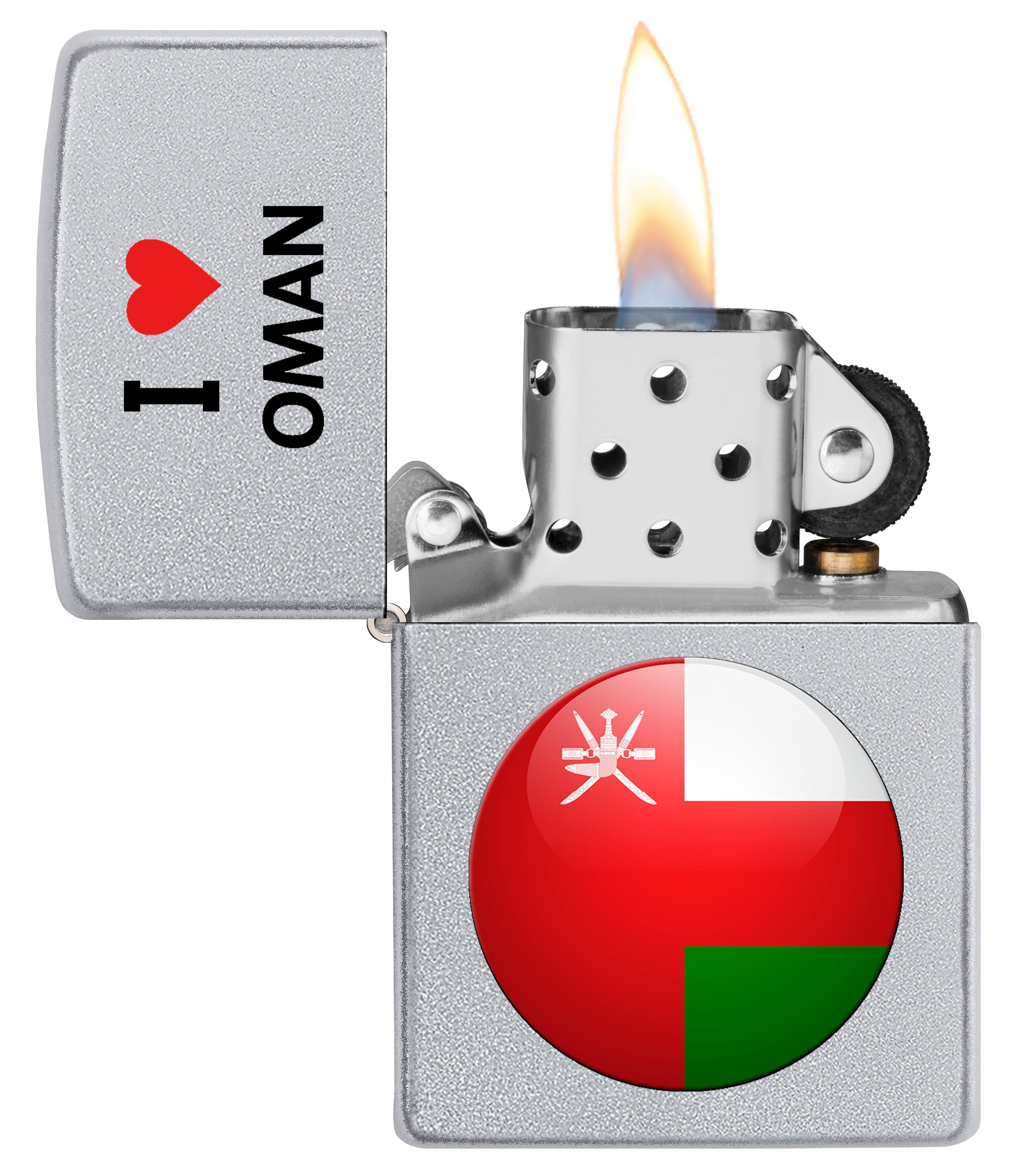 Zippo CI412709 205 I Love Oman Design Satin Chrome Windproof Lighter, Middle East Model, Silver - OUTBACK