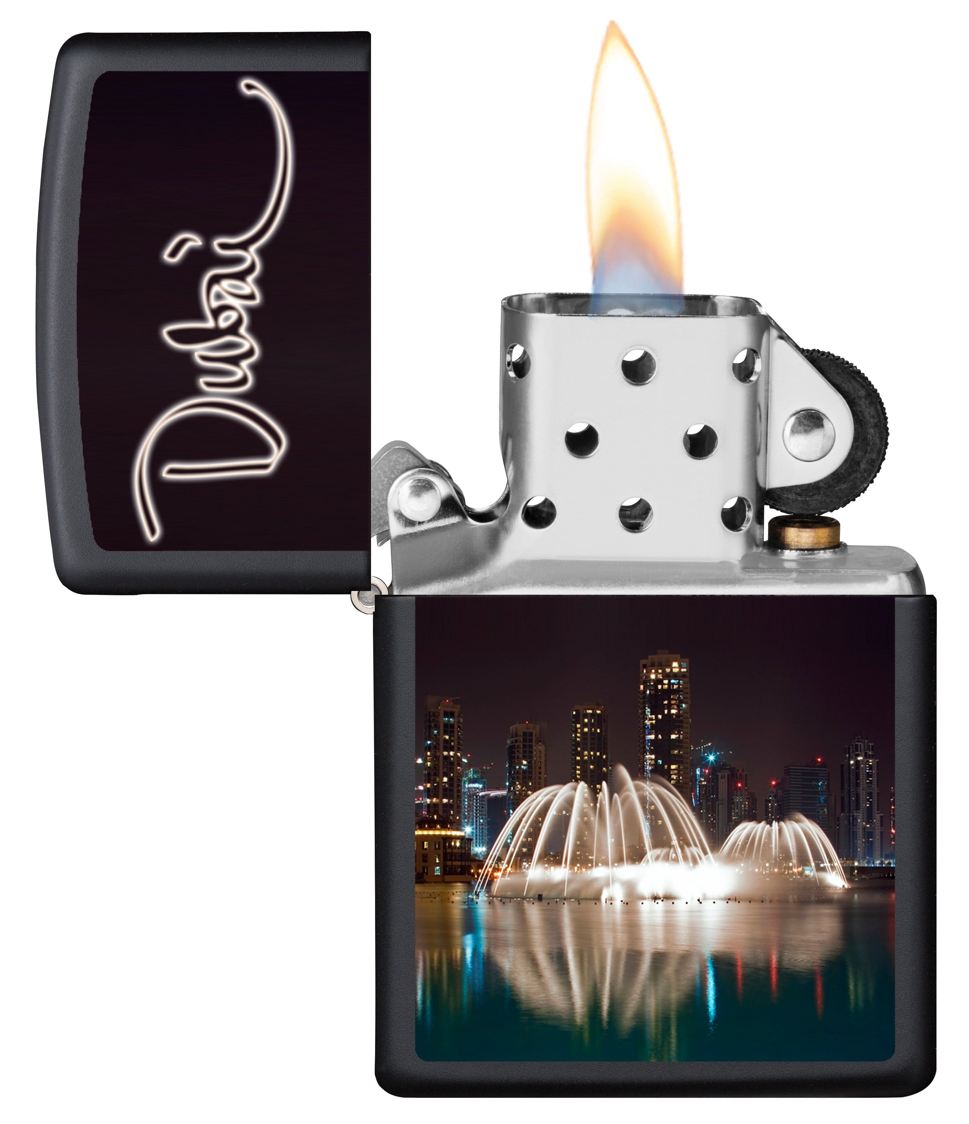 Zippo CI014284 218 Dubai Water Fountain Design Black Matte Windproof Lighter, Middle East Model, Black - OUTBACK