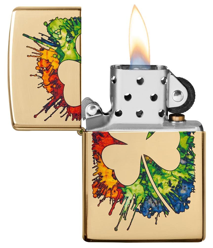 Zippo 49125 Graffiti Clover Design High Polish Brass Windproof Lighter, Classic Model, Gold - OUTBACK