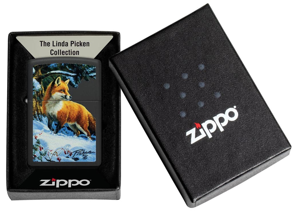 Zippo 48596 218 Linda Pickens Fox Design Black Matte Windproof Lighter - OUTBACK