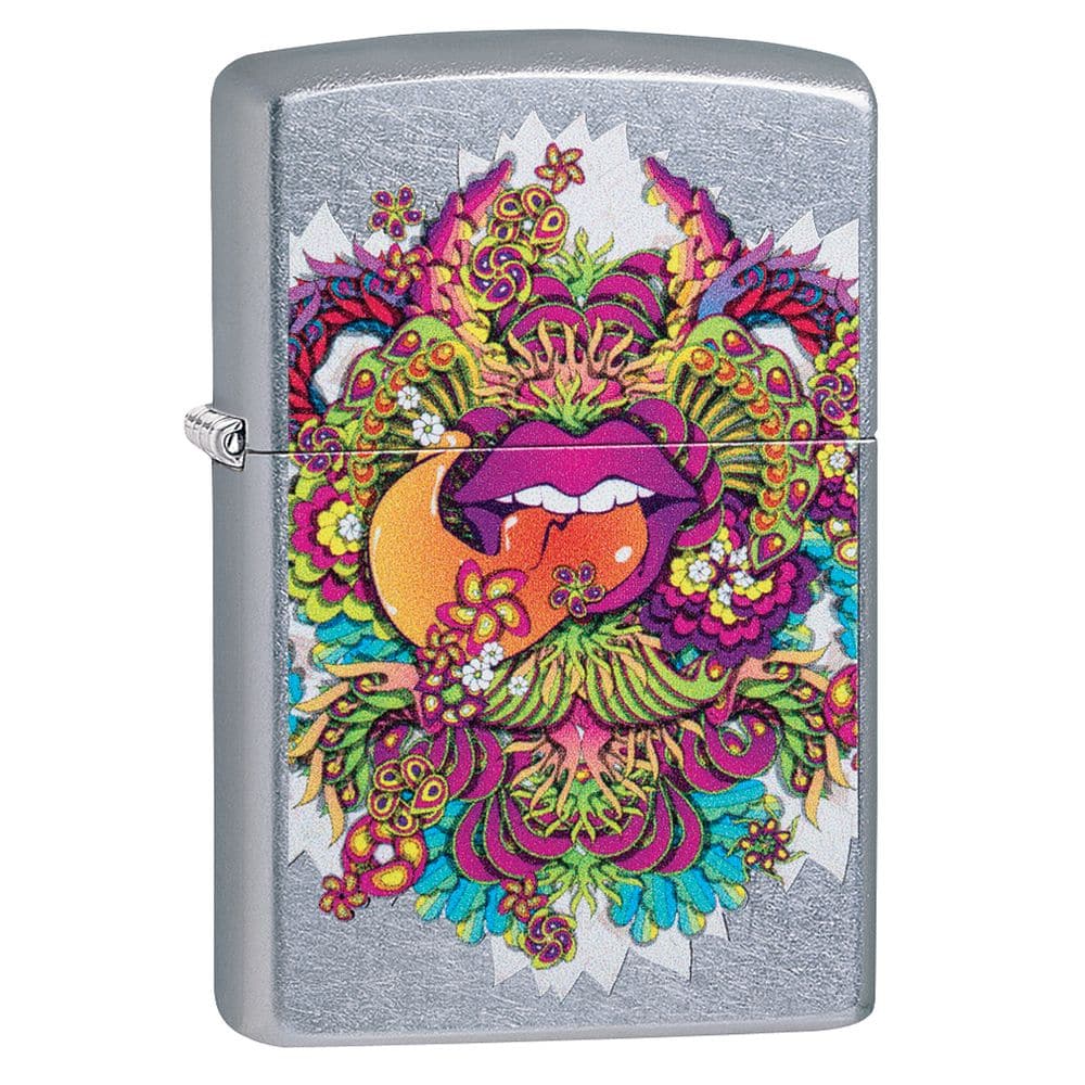 Zippo 49110 207 Zippo Psychedelic Lip Design Street Chrome Windproof Pocket Lighter, Classic Model, Silver - OUTBACK