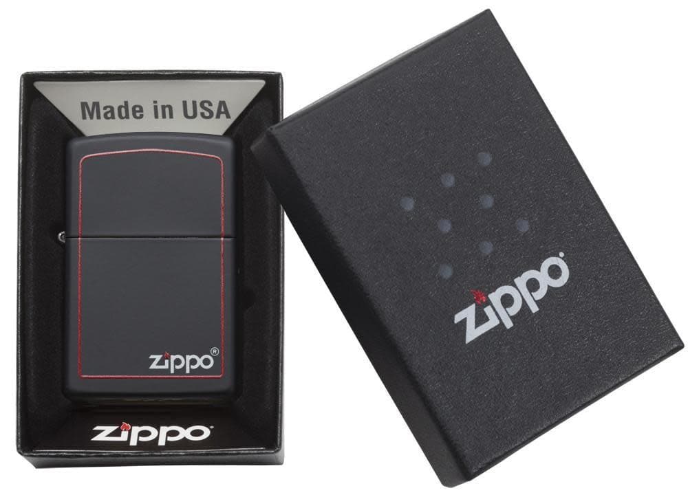 Zippo 218ZB Classic Zippo Logo with Red Border Black Matte Windproof Lighter, Classic Model, Black - OUTBACK