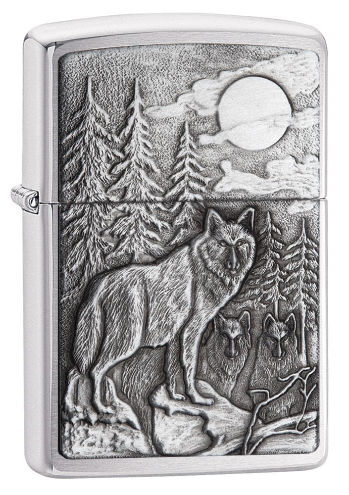 Zippo 20855 200 Timber Wolves Brushed Chrome Windproof Lighter, Classic Model, Silver - OUTBACK