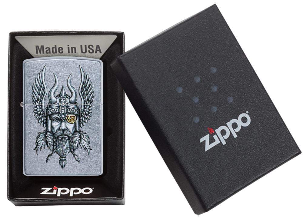 Zippo 29871 207 Viking Warrior Design Street Chrome Windproof Lighter, Classic Model, Silver - OUTBACK