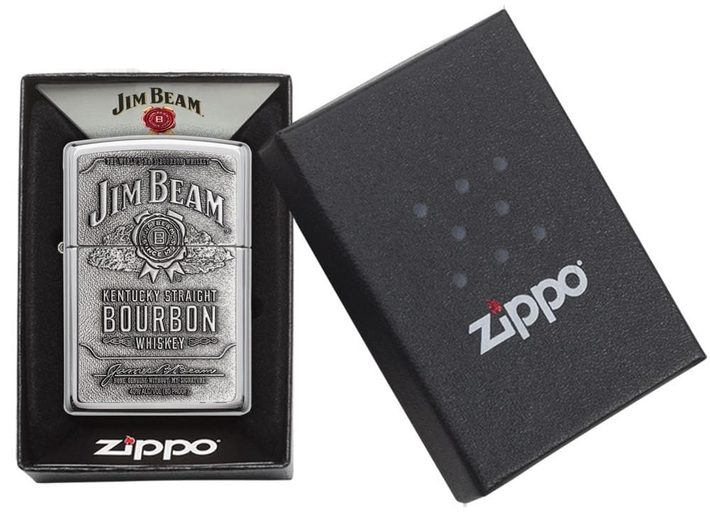 Zippo 250JB.928 Jim Beam Vintage Signature Emblem Windproof Lighter, Vintage Model, Silver - OUTBACK