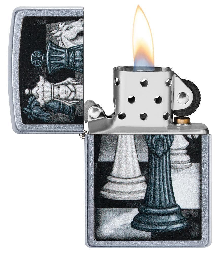 Zippo 49601 207 Chess Game Design Street Chrome Windproof Lighter, Classic Model, Silver - OUTBACK