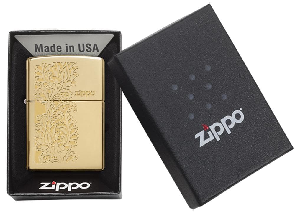 Zippo 29609 254B Paisley Zippo Design High Polish Brass Windproof Lighter, Classic Model, Gold - OUTBACK