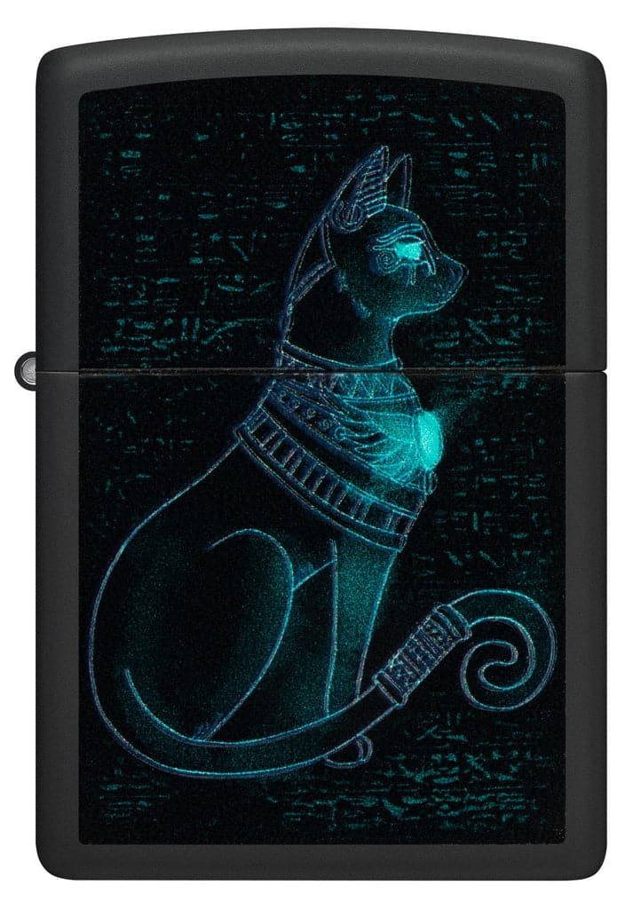 Zippo 48582 218 Black Light Spiritual Cat Design Black Matte Windproof Lighter - OUTBACK