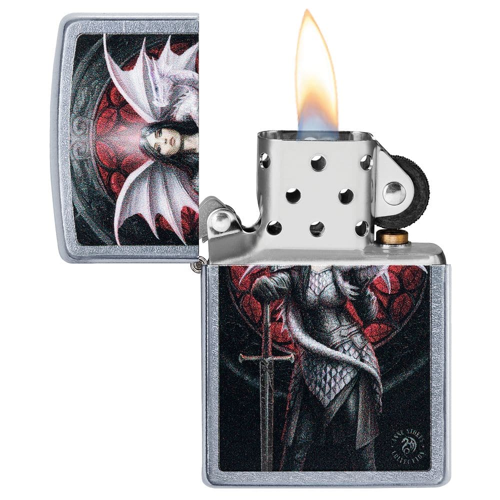 Zippo 49096 Anne Stokes Dragon Warrior Street Chrome Genuine Windproof Lighter, Classic Model, Silver - OUTBACK