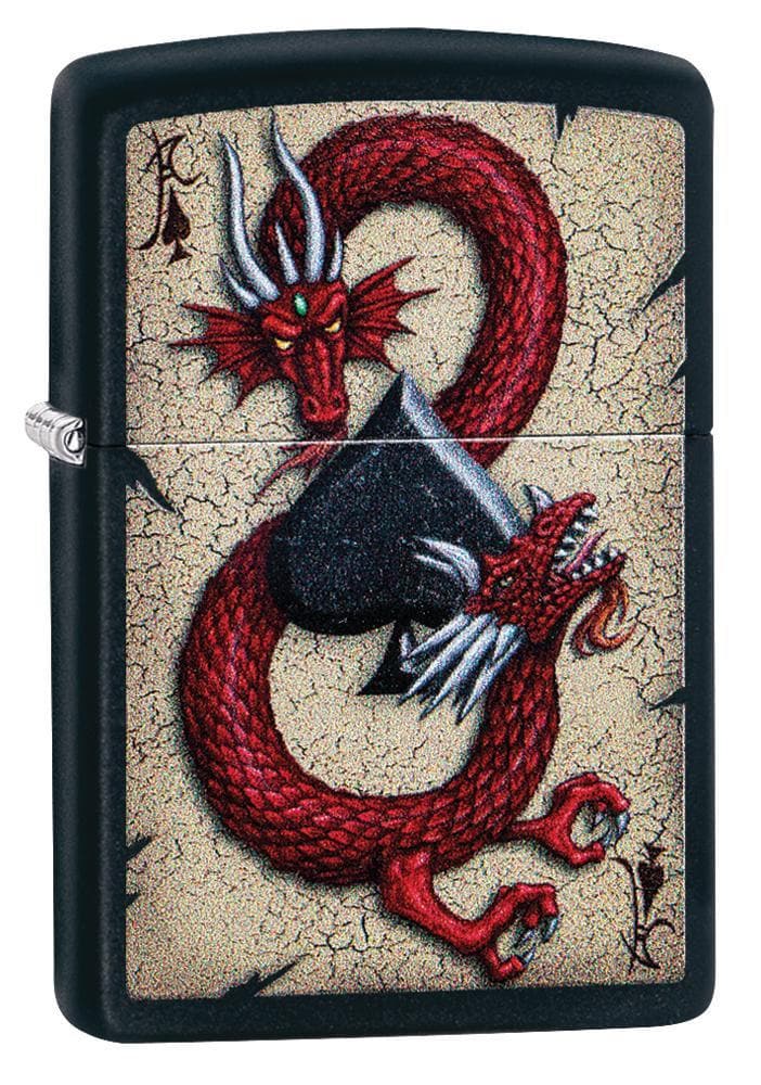 Zippo 29840 218 Dragon Ace Design Black Matte Windproof Lighter, Classic Model, Black - OUTBACK