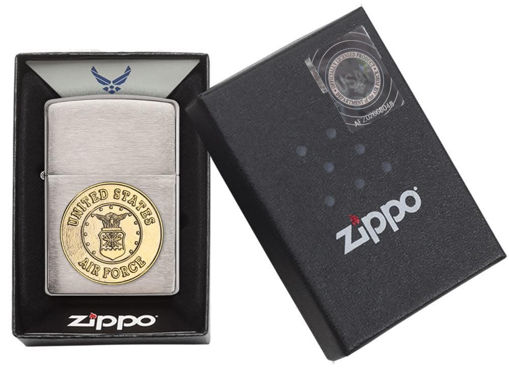 Zippo 280AFC U.S. Air Force Emblem Brushed Chrome Windproof Lighter, Classic Model, Silver - OUTBACK