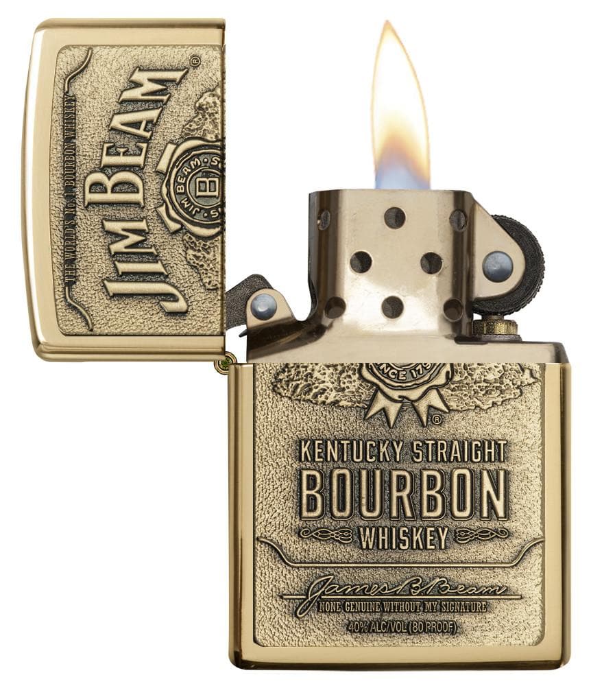 Zippo 254BJB.929 Jim Beam Bourbon Emblem Brass Lighter, Classic Model, Gold - OUTBACK