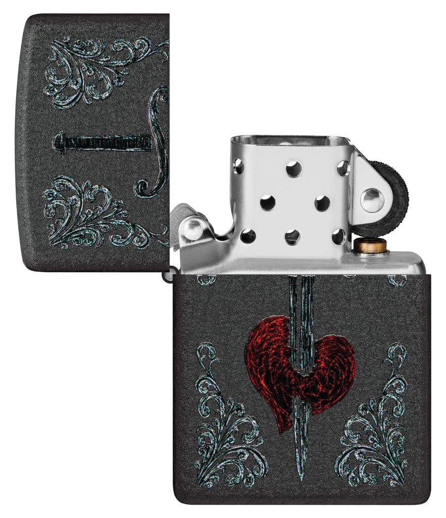 Zippo 48617 236 Heart Dagger Tattoo Design Black Crackle Windproof Lighter - OUTBACK