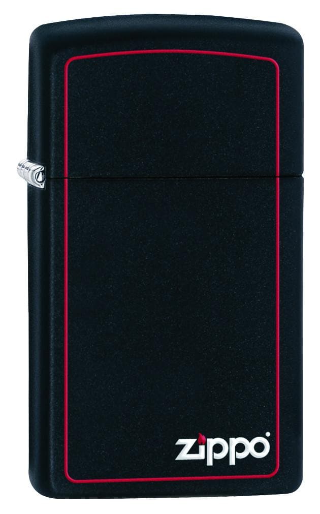 Zippo 1618ZB Slim Black Matte with Red Border with Zippo Logo Windproof Lighter, Slim Model, Black - OUTBACK