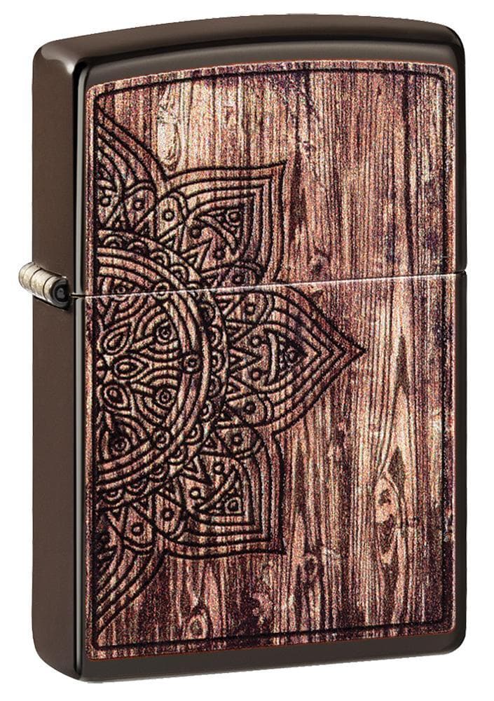 Zippo 49184 Wood Mandala Design Brown Windproof Lighter, Classic Model, Brown - OUTBACK