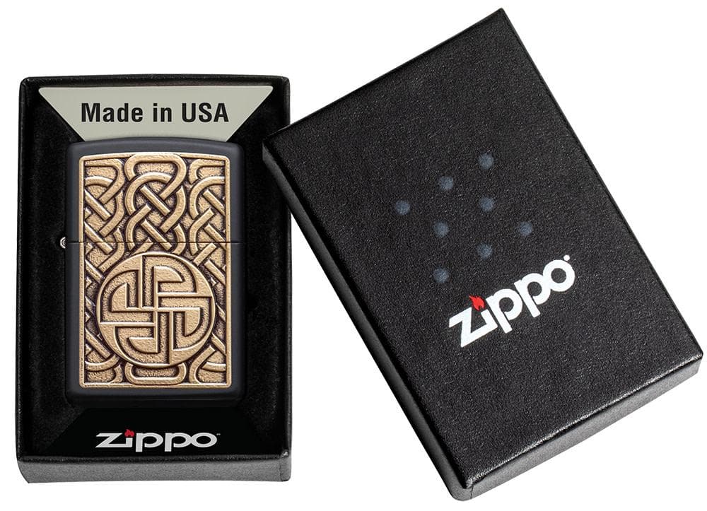 Zippo 49538 218 Norse Antique Brass Emblem Black Matte Windproof Lighter, Classic Model, Black - OUTBACK