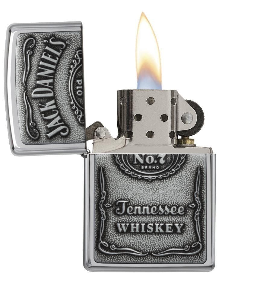 Zippo 250JD.427 Jack Daniel's Classic Emblem Chrome Windproof Lighter, Classic Model, Silver - OUTBACK