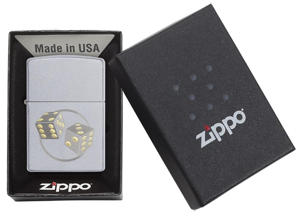 Zippo 29412 Engraved Dice Satin Chrome Windproof Lighter, Classic Model, Silver - OUTBACK