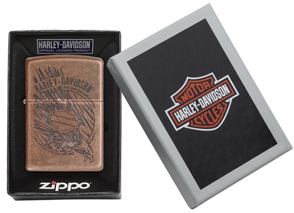 Zippo 29664 301FB Harley-Davidson Eagle Antique Copper Windproof Lighter, Harley-Davidson Model, Brown - OUTBACK