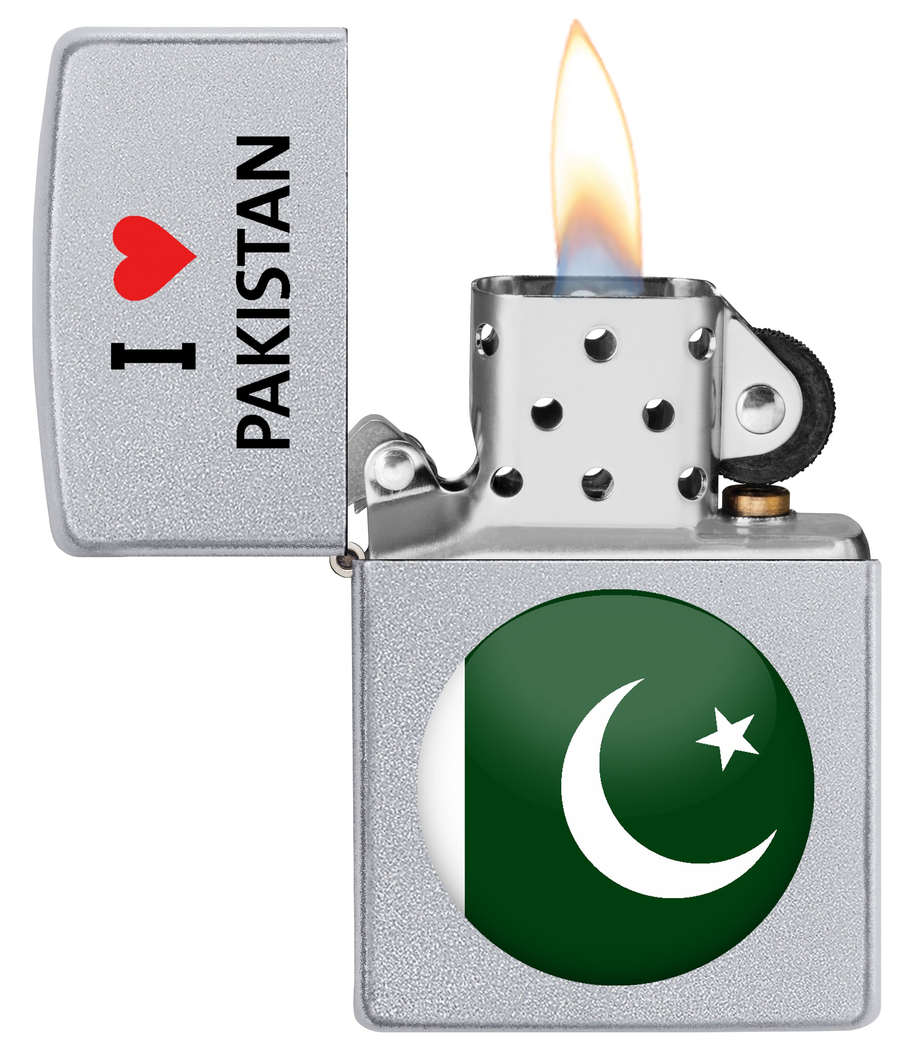 Zippo CI412703 205 I Love Pakistan Design Satin Chrome Windproof Lighter, Middle East Model, Silver - OUTBACK