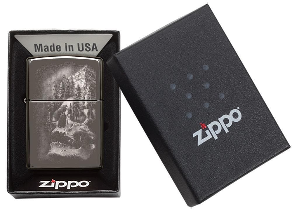 Zippo 49141 150 Skull Mountain Design Black Ice Windproof Lighter, Classic Model, Black - OUTBACK