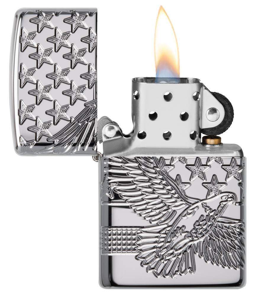 Zippo 49027 167 Patriotic Design High Polish Chrome Windproof Lighter, Classic Model, Silver - OUTBACK