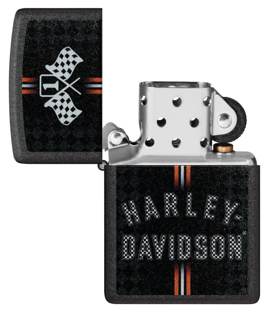 Zippo 48558 236 Harley Davidson Checkered Flags Design Black Crackle Windproof Lighter - OUTBACK