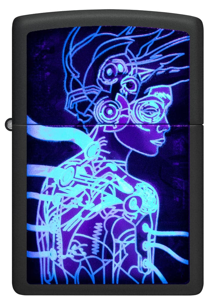 Zippo 48517 218 Black Light Cyber Woman Design Black Matte Windproof Lighter - OUTBACK