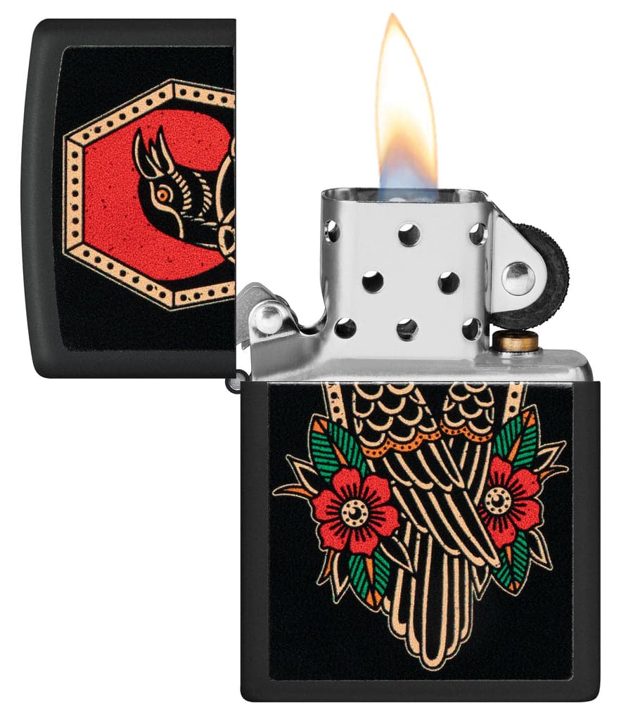 Zippo 48611 218 Crow Tattoo Design Black Matte Windproof Lighter - OUTBACK