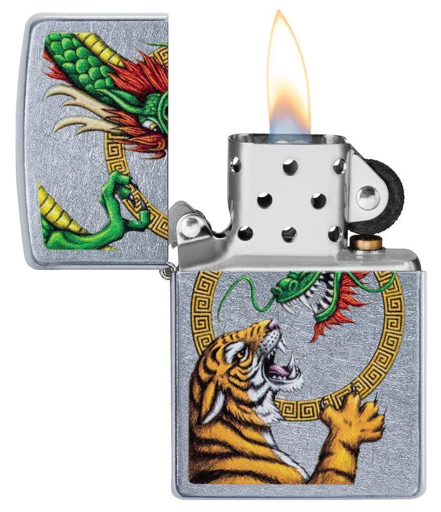 Zippo 29837 207 Chinese Dragon Street Chrome Design Windproof Lighter, Classic Model, Silver - OUTBACK