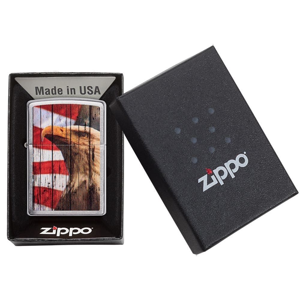 Zippo 49133 Windproof Lighter Patriotic Eagle Brushed Chrome Windproof Lighter, Classic Model, Silver - OUTBACK