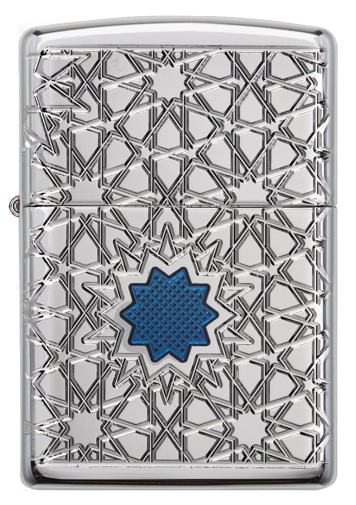 Zippo 49076 167 Star Pattern Design High Polish Chrome Windproof Lighter, Classic Model, Silver - OUTBACK