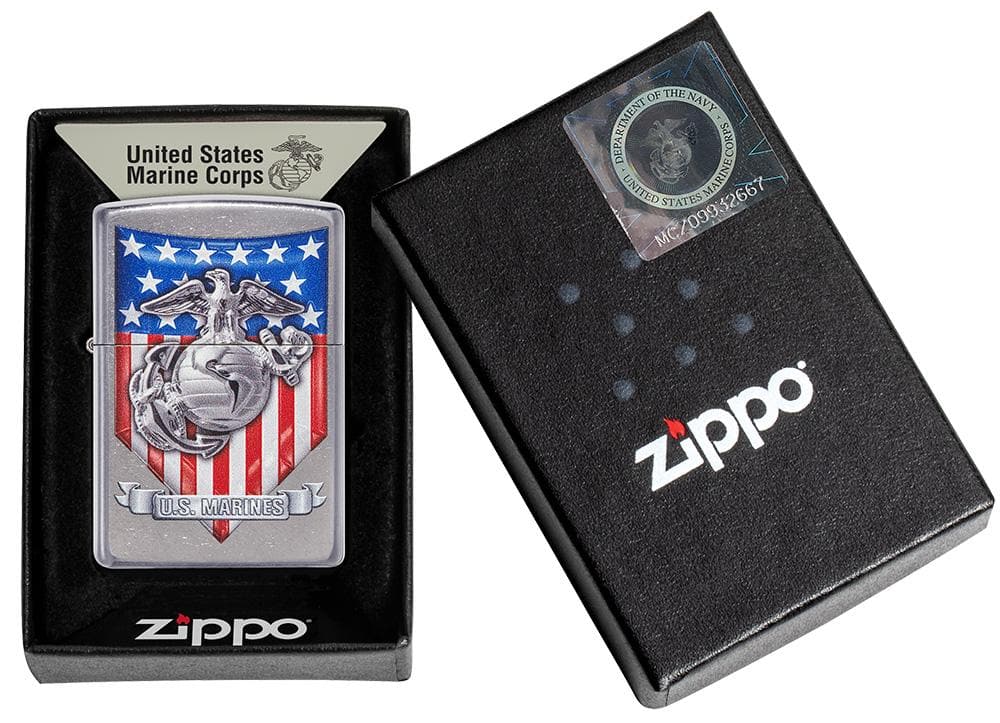 Zippo 49317 207 U.S. Marine Corps Street Chrome Windproof Lighter, Classic Model, Silver - OUTBACK