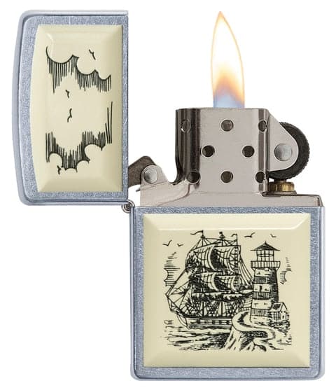 Zippo 359 Scrimshaw High Polish Chrome Windproof Lighter, Classic Model, Silver - OUTBACK