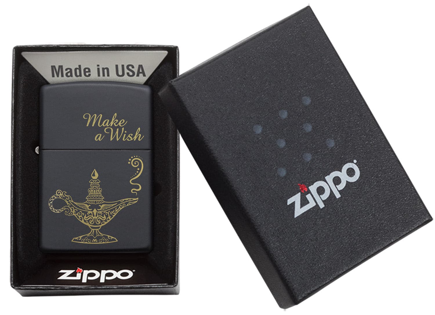 Zippo MP402953 218 Make A Wish Design Black Matte Windproof Lighter, Middle East Model, Black - OUTBACK