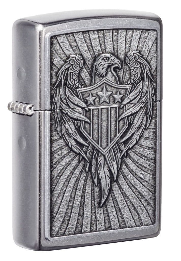 Zippo 49450 207 Eagle Shield Emblem Design Street Chrome Windproof Lighter, Classic Model, Silver - OUTBACK