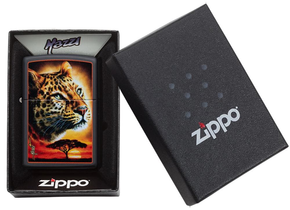 Zippo 49068 Mazzi African Leopard Windproof Lighter, Classic Model, Black - OUTBACK