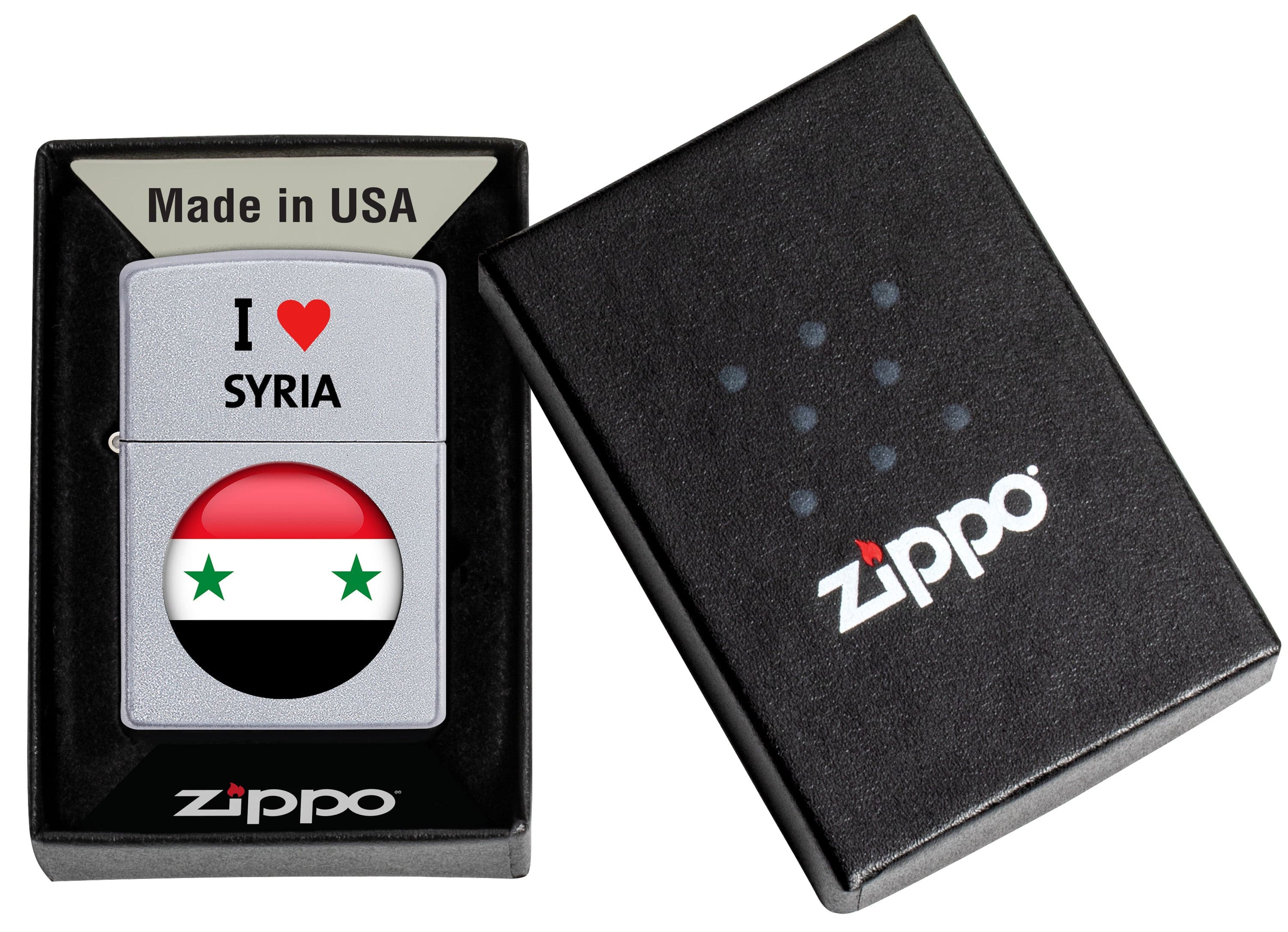 Zippo CI412706 205 I Love Syria Design Satin Chrome Windproof Lighter, Middle East Model, Silver - OUTBACK