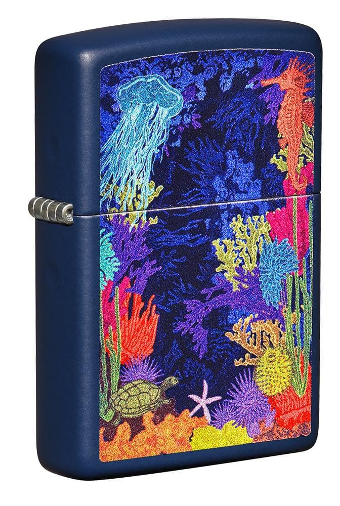 Zippo 49409 239 Sea Life Design Navy Matte Windproof Lighter, Classic Model, Blue - OUTBACK