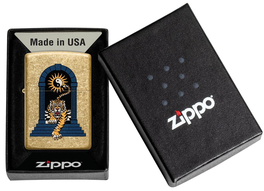 Zippo 48613 49477 Tiger Tattoo Design Tumbled Brass Windproof Lighter - OUTBACK