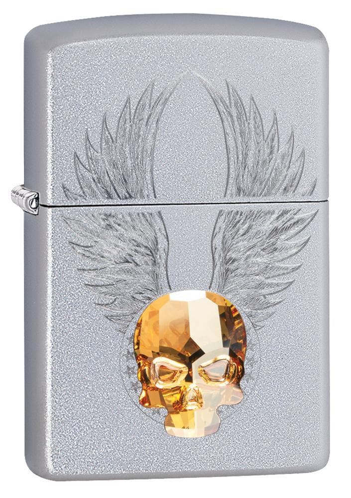 Zippo 49034 205 Gold Skull Design Satin Chrome Windproof Lighter, Classic Model, Silver - OUTBACK