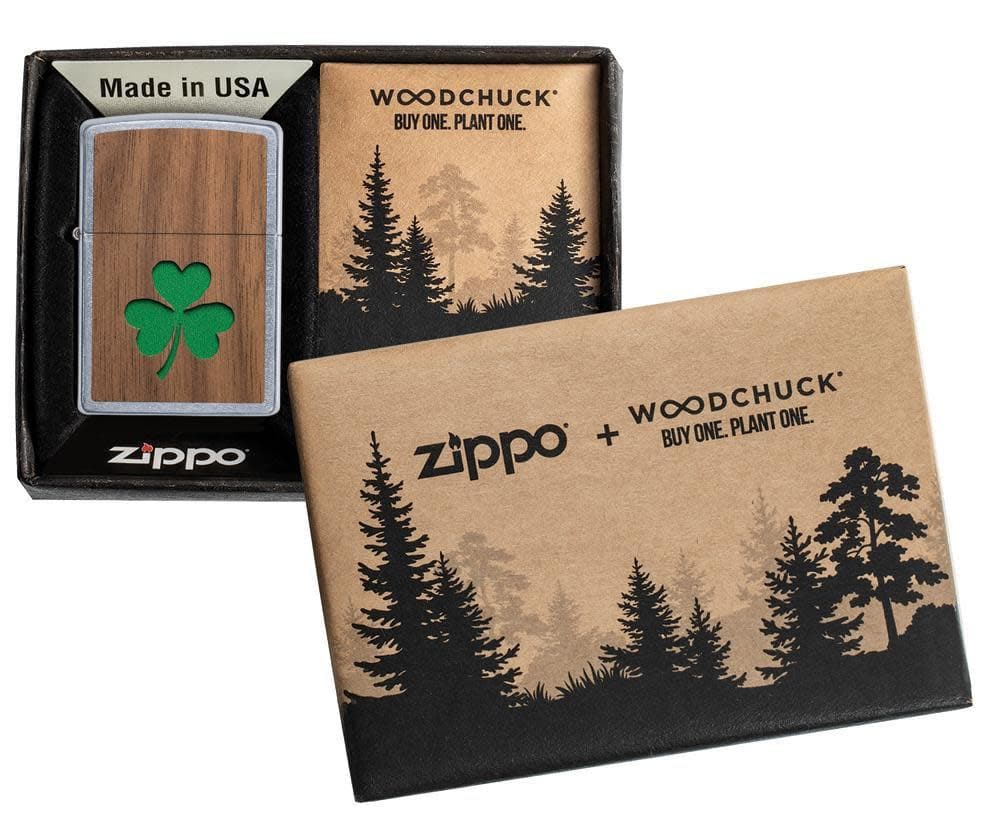 Zippo 49056 207 WOODCHUCK USA Clover Street Chrome Windproof Lighter, Classic Model, Silver - OUTBACK