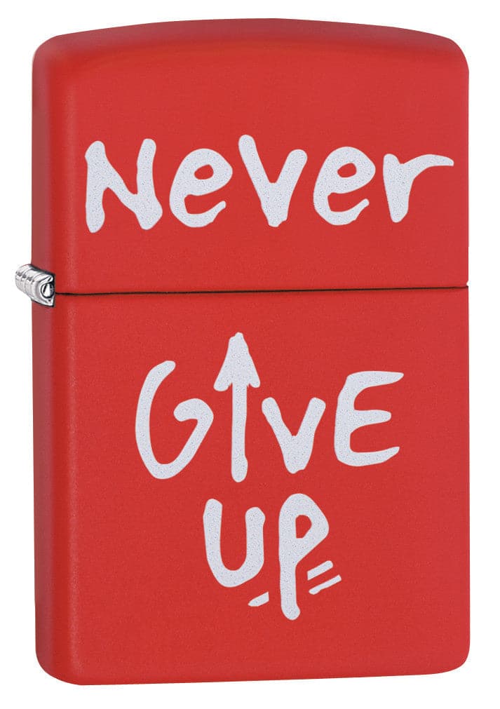 Zippo CI412257 233 Never Give Up Design Red Matte Windproof Lighter, Middle East Model, Red - OUTBACK