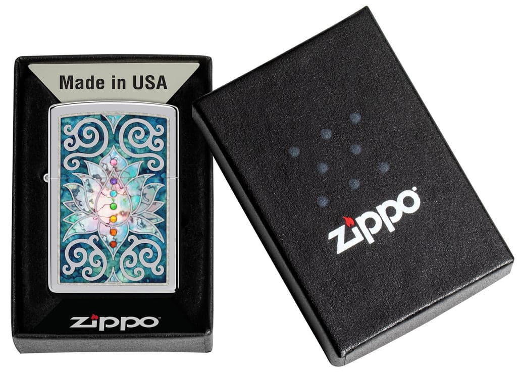 Zippo 48592 250 Fusion Lotus Flower Design High Polish Chrome Windproof Lighter - OUTBACK