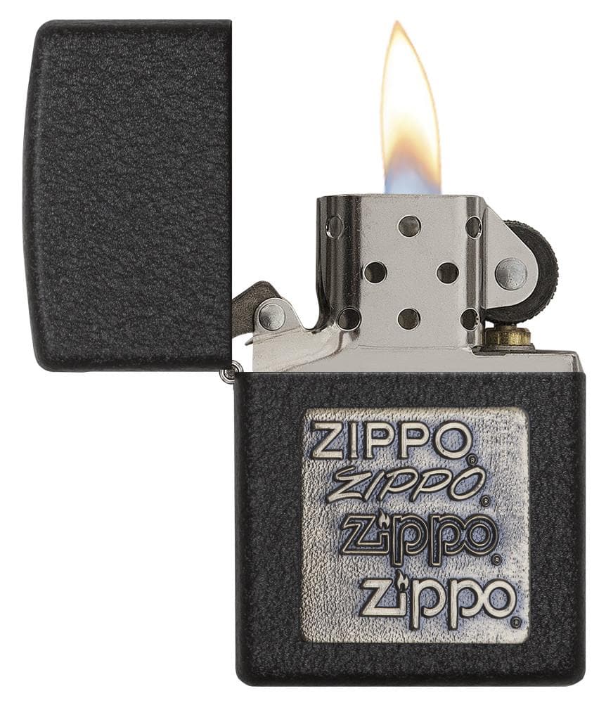 Zippo 362 Bronze Zippo Logo Emblem Black Crackle Windproof Lighter, Classic Model, Black - OUTBACK