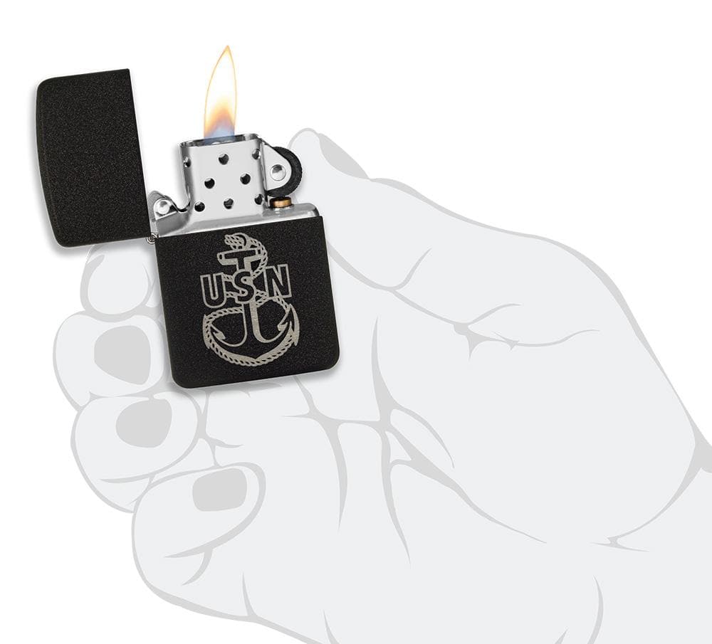 Zippo 49318 U.S. Navy® Replica Black Crackle Windproof Lighter, Replica Model, Black Crackle - OUTBACK