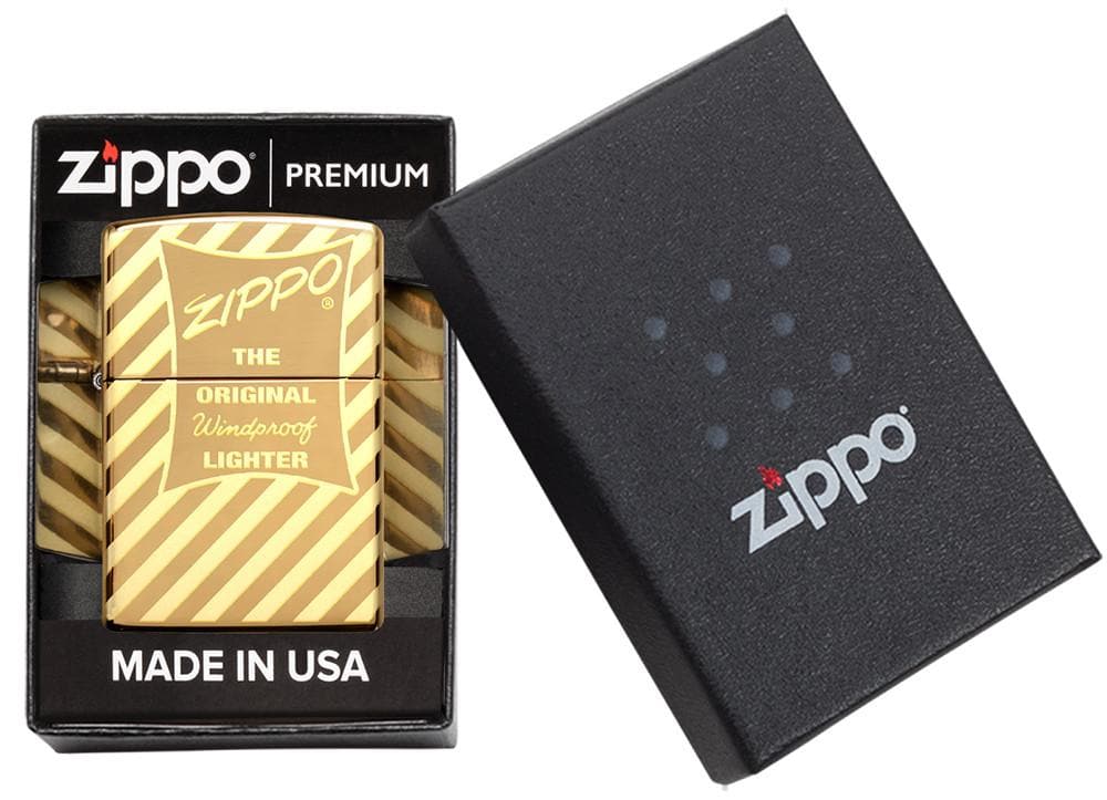 Zippo 49075 254B Vintage Zippo Box Top High Polish Brass Windproof Lighter, Classic Model, Gold - OUTBACK