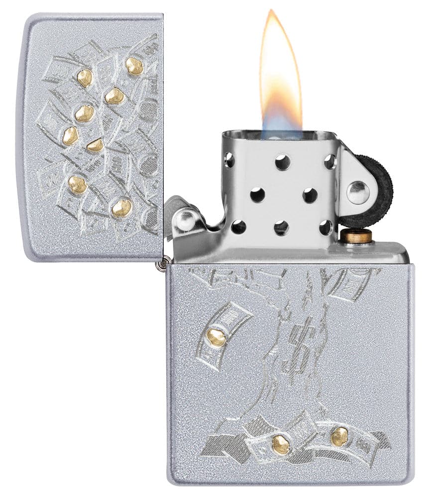 Zippo 29999 205 Money Tree Design Satin Chrome Windproof Lighter, Classic Model, Silver - OUTBACK