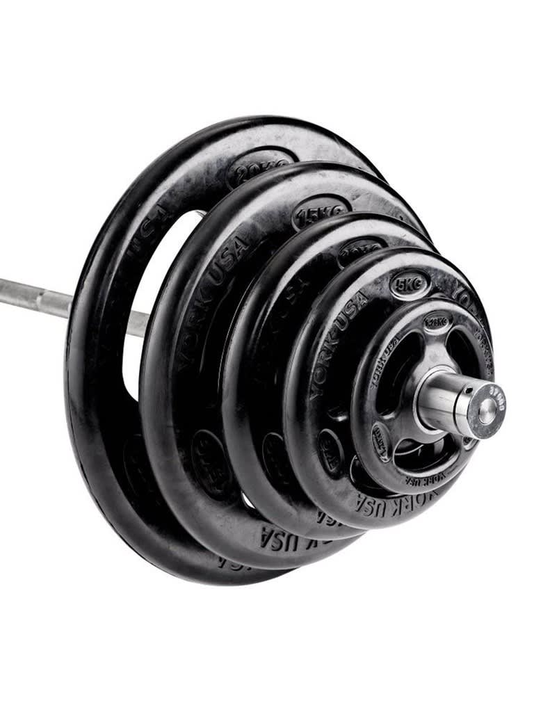 York, Fitness 90 Kg Olympic Barbell Set, Black - Athletix.ae