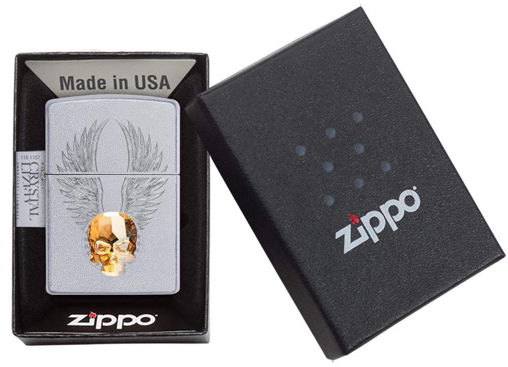 Zippo 49034 205 Gold Skull Design Satin Chrome Windproof Lighter, Classic Model, Silver - OUTBACK